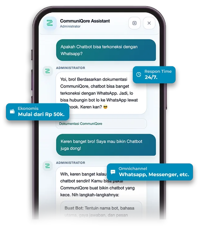 Tampilan chatbot CommuniQore menjawab pertanyaan pelanggan